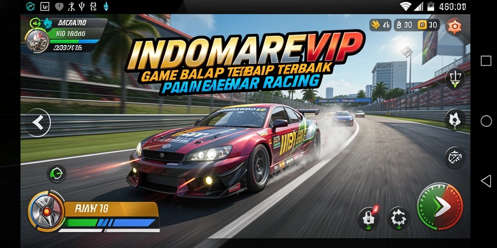 Screenshot gameplay INDOMAREVIP menampilkan aksi balap yang mendebarkan di lintasan penuh tantangan.