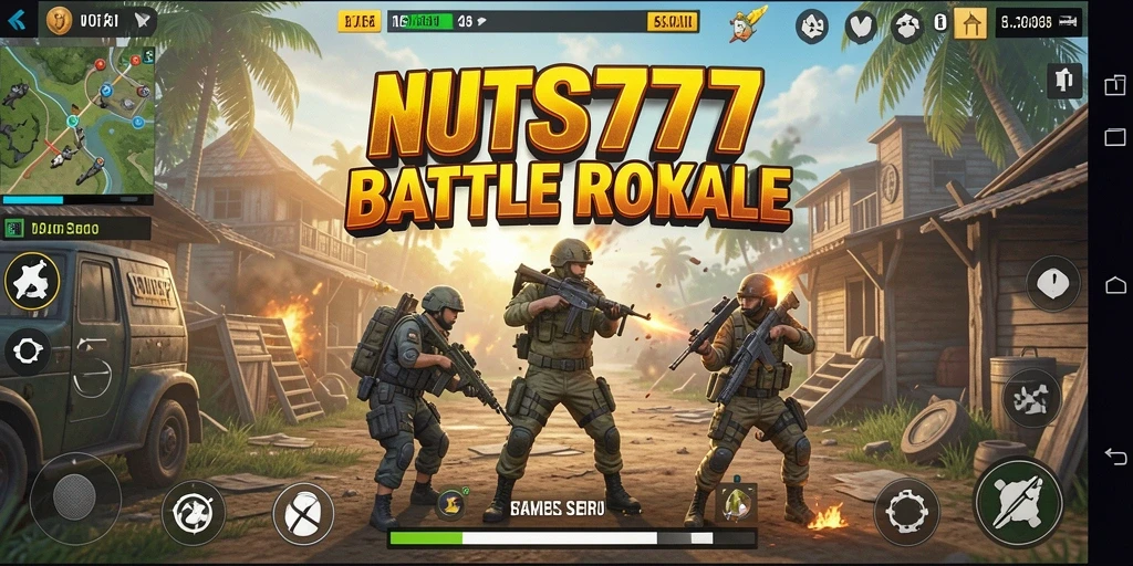 Gambaran gameplay NUTS777 yang mendebarkan dalam pertempuran Battle Royale.