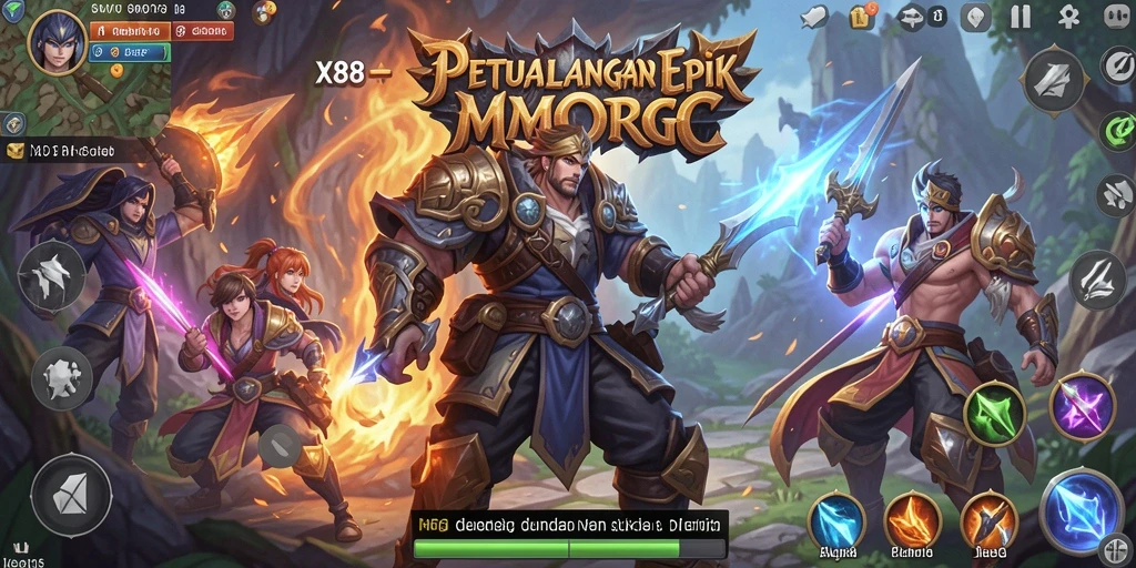 Screenshot gameplay <strong>X88</strong> menunjukkan pertarungan epik dalam dunia MMORPG.